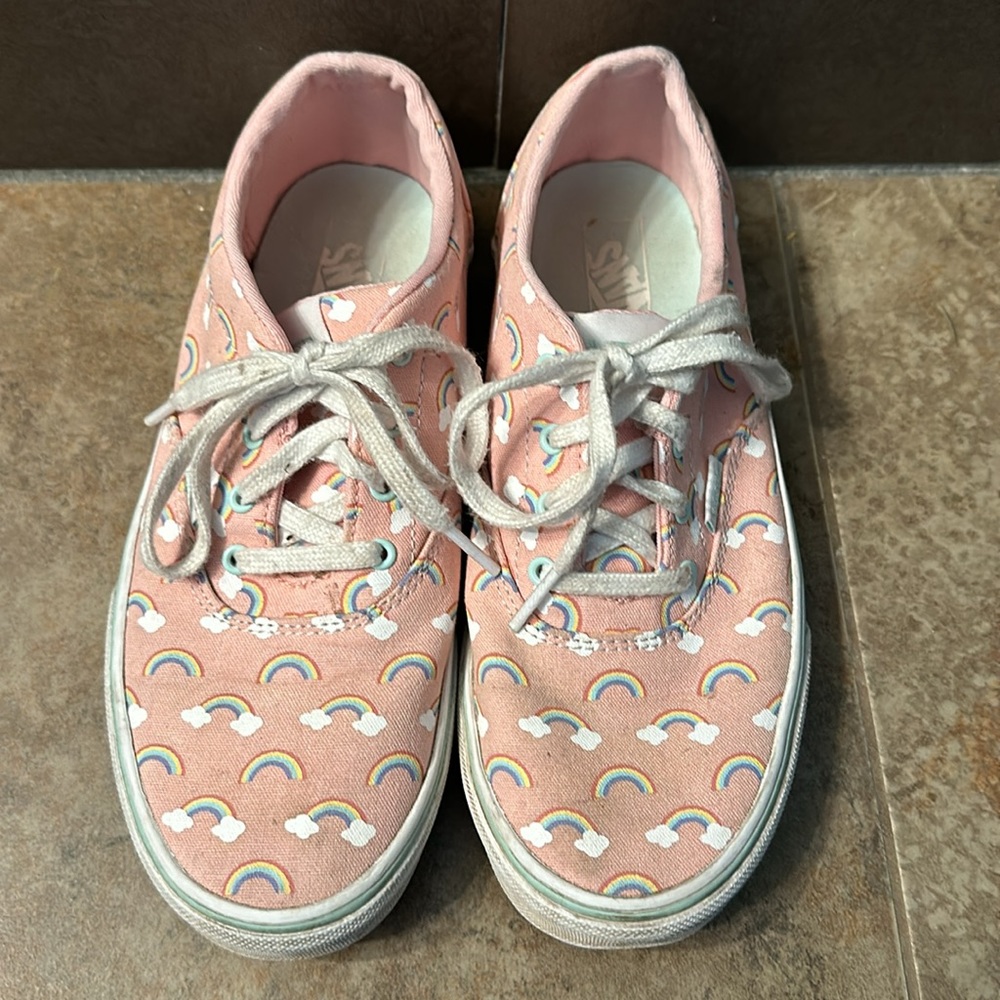 Youth Girl Pink Vans with Rainbows Size 5 - Picture 2 of 7
